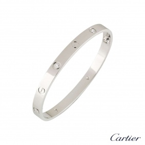 Cartier White Gold Half Diamond Love Bracelet Size 18 B6035818